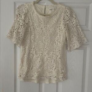 Anthropologie Cream Lace Blouse with Flutter Sleeves